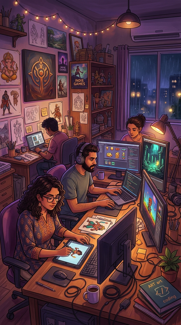 Contrast between mainstream mobile games and indie game development in India